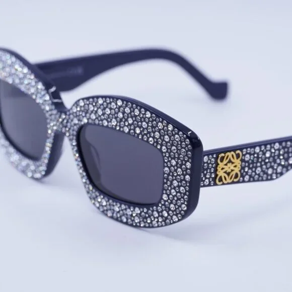 Loewe LW4114IS 90A Sunglasses Navy with Crystal Studs 